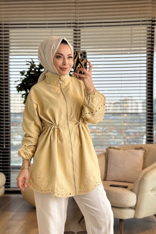 3020 Nakış Detaylı Ceket Sarı