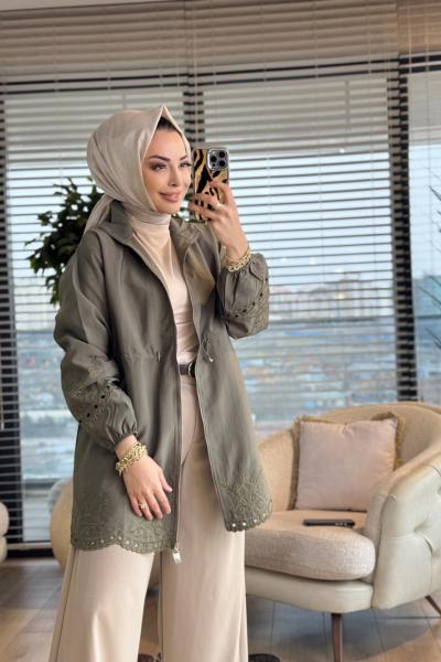 3020 Nakış Detaylı Ceket Haki