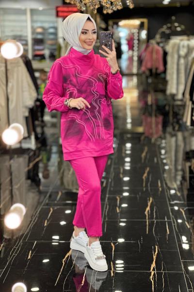 30204 Önü Batik Desen İki İplik Takım Fuşya