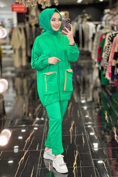 30209 Ön Cep Fermuar Ve Kapşonlu Takım Benetton