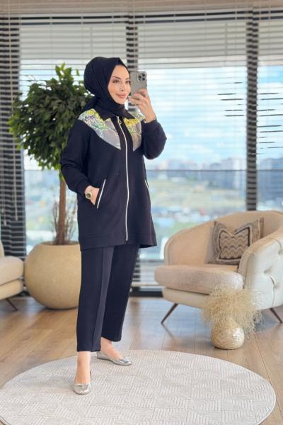 3031 Roba Desenli Fermuarlı Takım Siyah