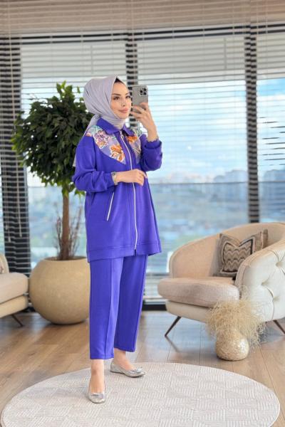 3031 Roba Desenli Fermuarlı Takım Mor