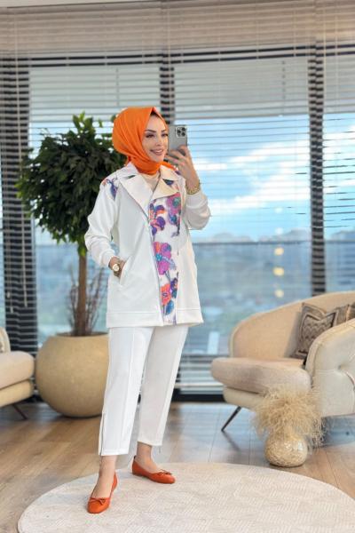 3036 Ön Desen Ve Fermuarlı Takım Ekru