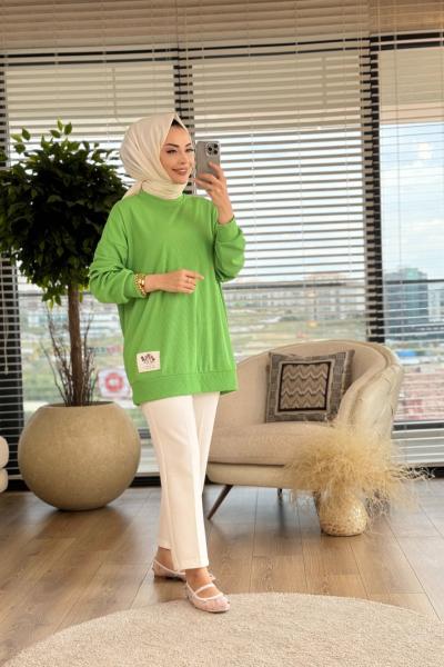 30427 Etiket Detaylı Ribana Kumaş Tunik Benetton