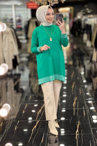 3043 Etek Ve Kol Ucu Ribanalı Triko Tunik Benetton