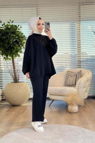 3044 Yarasa Kol İki İplik Takım Siyah