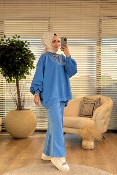 3044 Yarasa Kol İki İplik Takım Mavi