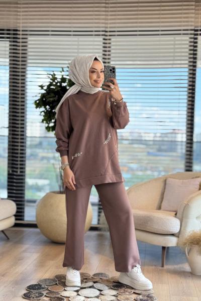 3046 Asimetrik Taş Detaylı Takım Toprak