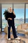 3049 Yırtmaçlı Garni Detaylı Takım Siyah