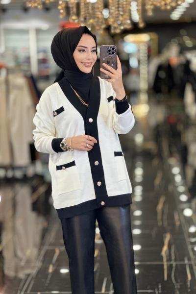 3050 Metal Düğmeli V Yaka Hırka Siyah