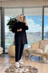 3055 Sağ Omuzu Taş Ve Fermuar Detaylı Takım Siyah