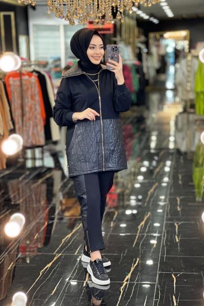 30614 Etek Ucu Ve Pantolon Yanı Kapitone Takım Siyah