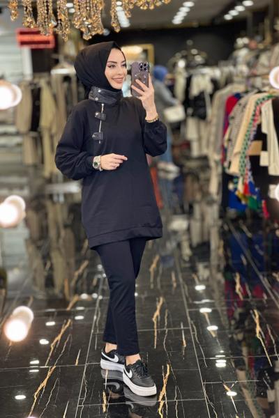 30623 Yaka Kapitone Ve Çıtçıtlı Takım Siyah