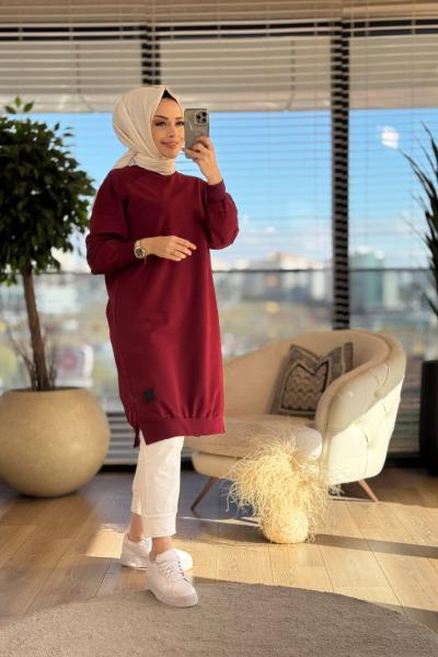 30645 Uzun Sıfır Yaka Tunik Bordo