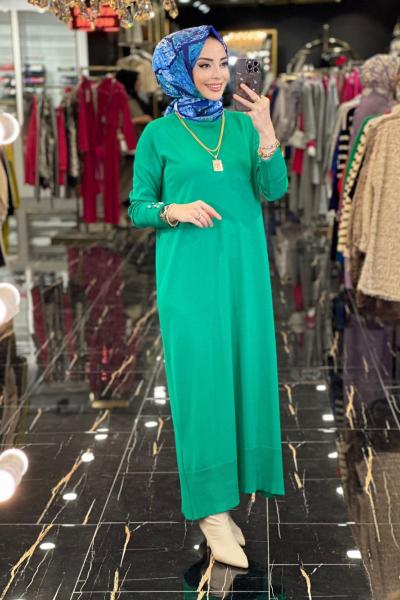 3077 Kollar Manşet Ve Düğmeli Triko Elbise Benetton