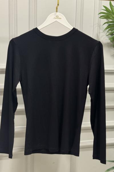 3077 Sıfır Yaka Uzun Kol Bluz Siyah