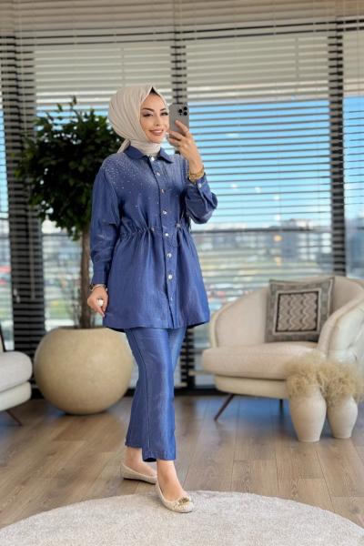 30771 Ön Taşlı Çıtçıtlı Takım Lacivert