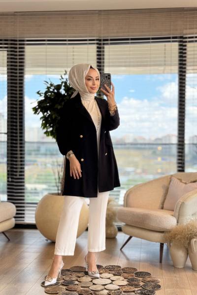 3079 Linda Düğmeli Ceket Siyah