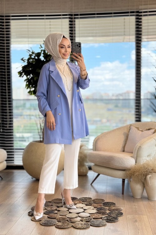3079 Linda Düğmeli Ceket Bebe Mavi