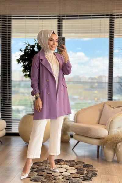 3079 Linda Düğmeli Ceket Lila