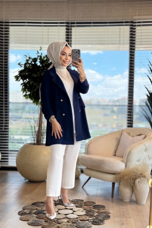 3079 Linda Düğmeli Ceket Lacivert