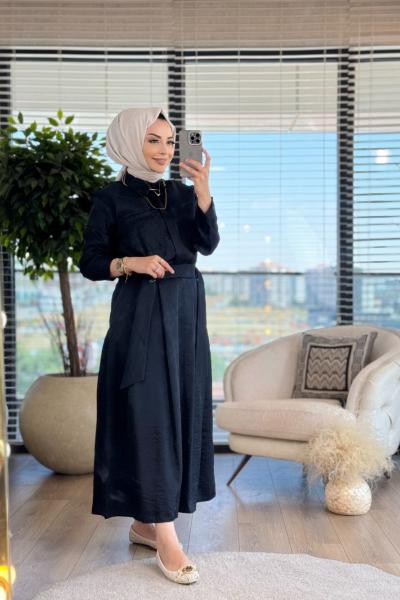 30870 Parlak Beli Bağcıklı Etekli Takım Siyah