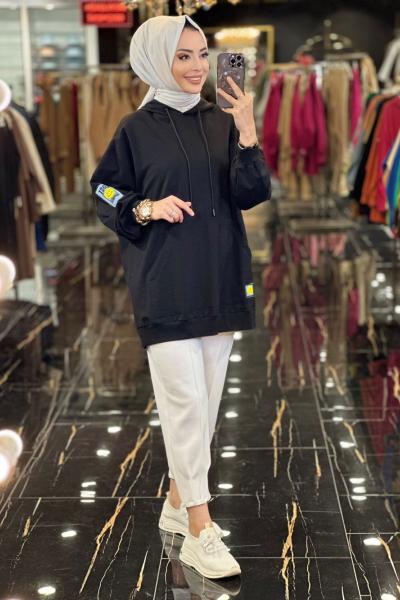 30980 Etiket Ve Cep Detaylı Kapş.Tunik Siyah