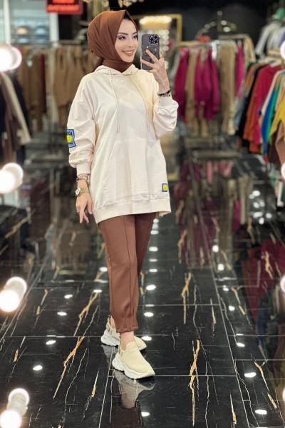 30980 Etiket Ve Cep Detaylı Kapş.Tunik Bej