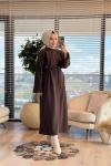 3108 Dikiş Detaylı Dokulu Elbise Kahve
