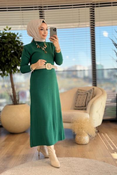 3113 Triko Çan Elbise Zümrüt