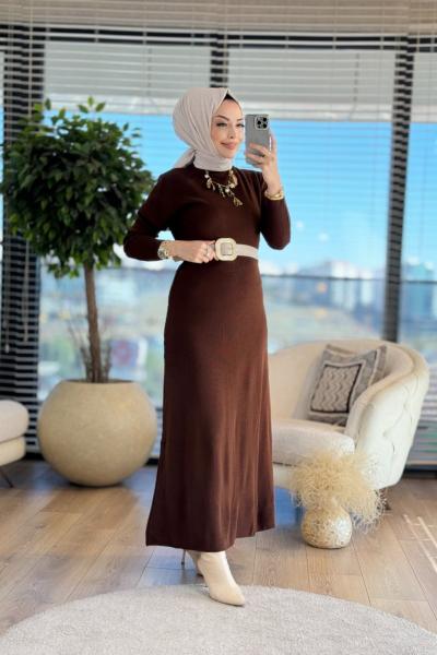 3113 Triko Çan Elbise Kahve