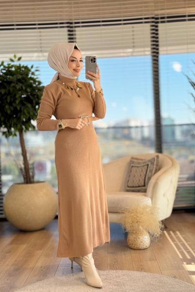 3113 Triko Çan Elbise Latte