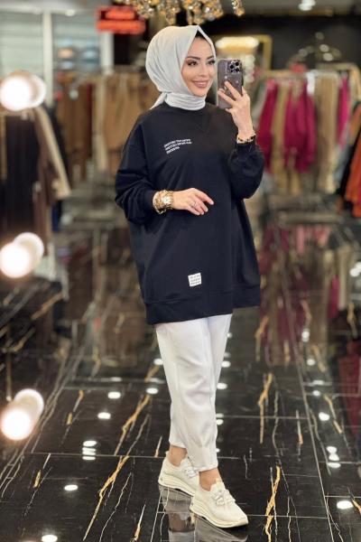 31299 Baskı Ve Etiket Detaylı Tunik Siyah