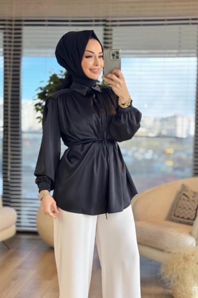 313-2 Zara Saten Gömlek Siyah