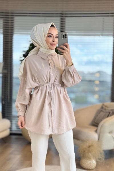313-3 Tencel Roba Dikişli Gömlek Bej