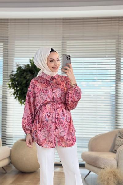 313-4 Etnik Desen Gömlek Gül