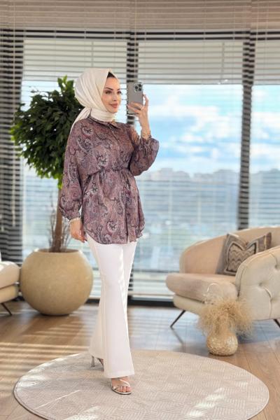 313-4 Etnik Desen Gömlek Antrasit