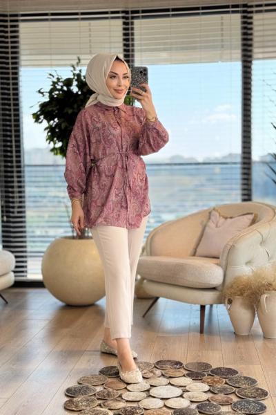 313-4 Etnik Desen Gömlek Mürdüm