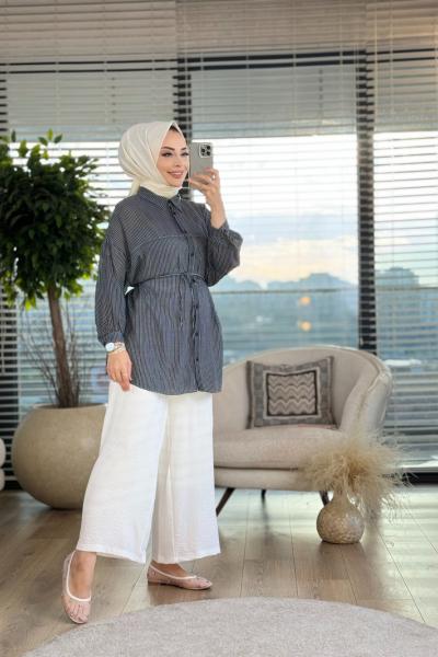 313 İnce Çizgili Gömlek Siyah