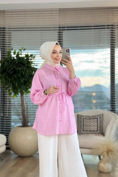 313 İnce Çizgili Gömlek Pembe