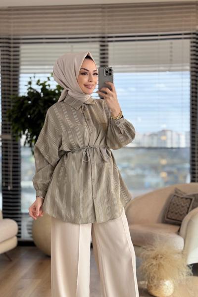 313 Üç Sıra Çizgili Gömlek Haki