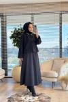 3131 Bukle Bağcık Detaylı Kimono Ceket Siyah