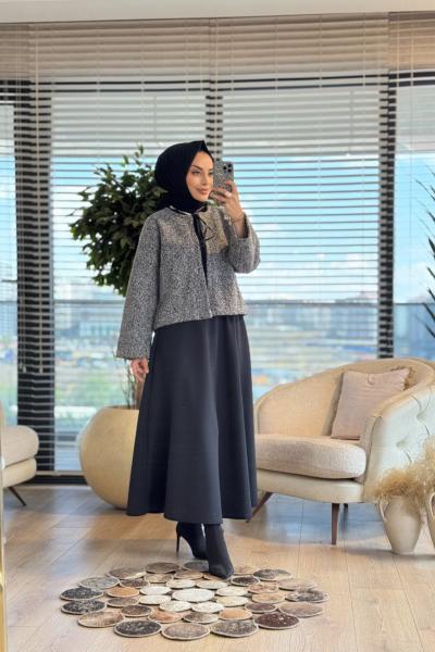 3131 Bukle Bağcık Detaylı Kimono Ceket Antrasit
