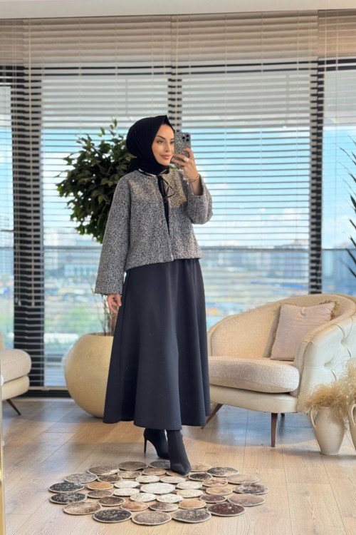 3131 Bukle Bağcık Detaylı Kimono Ceket Antrasit