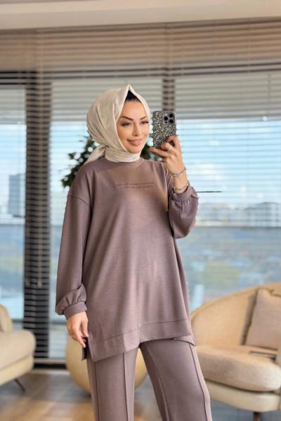 3149 Önü Baskı Detaylı Rahat Takım Toprak