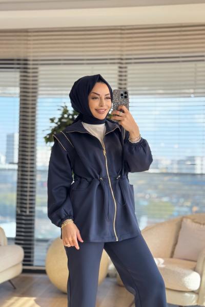 3151 Omuzları Fermuar Detaylı Takım Lacivert