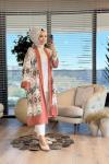31589 Etnik Desen Baskılı Hırka Açık Taba