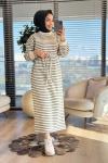 3177 Çizgili Üç İplik Elbise Haki