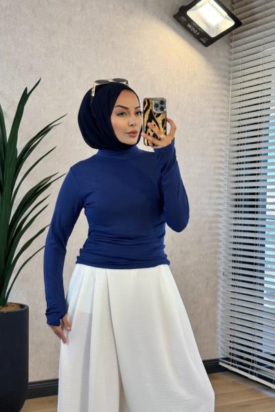 3191 Parmak Geçme Detaylı Bluz Lacivert