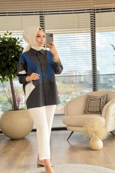 31983 Önü Parçalı Gömlek Antrasit